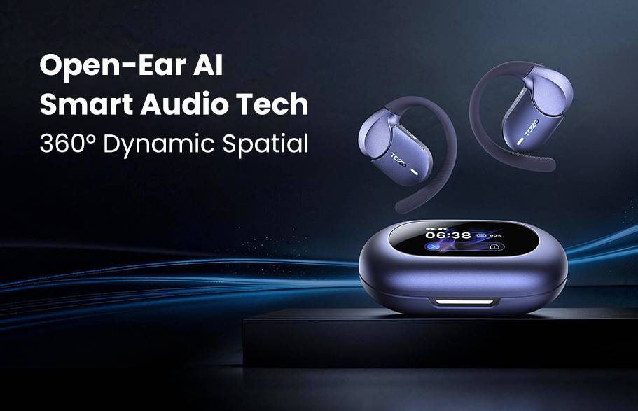 TOZO_OFFICIAL's tweet photo. Future-forward open-ear audio arrives 🎧 TOZO Open-Ear AI Smart Earbuds bring 360° Dynamic Spatial Audio, lightweight ergonomic ear hooks and a smart touchscreen charging case. 

Get yours today: https://t.co/jmEsyslqwC

#TOZO #OpenX2Pro #SpatialAudio #Innovation #TechAroundYou https://t.co/6LozEei0Vz