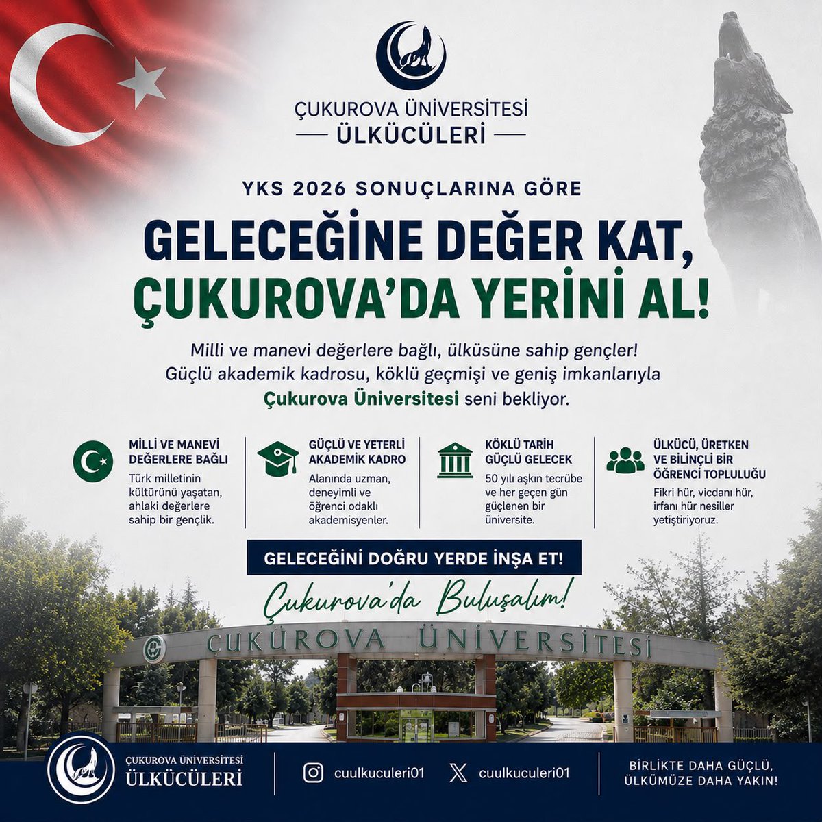 CuUlkuculeri01's tweet photo. 🇹🇷 Geleceğini Çukurova'da inşa et!

Milli ve manevi değerlerine bağlı, ülküsünü yarınlara taşıyan; güçlü akademik kadrosu ve köklü geçmişiyle Çukurova Üniversitesi seni bekliyor.

@ayyildirim1 
@hberkeozdemir 
@CemTutsoy 
@CaparogluIsmail 
@askandaglar1071 https://t.co/yFFivPCEPd