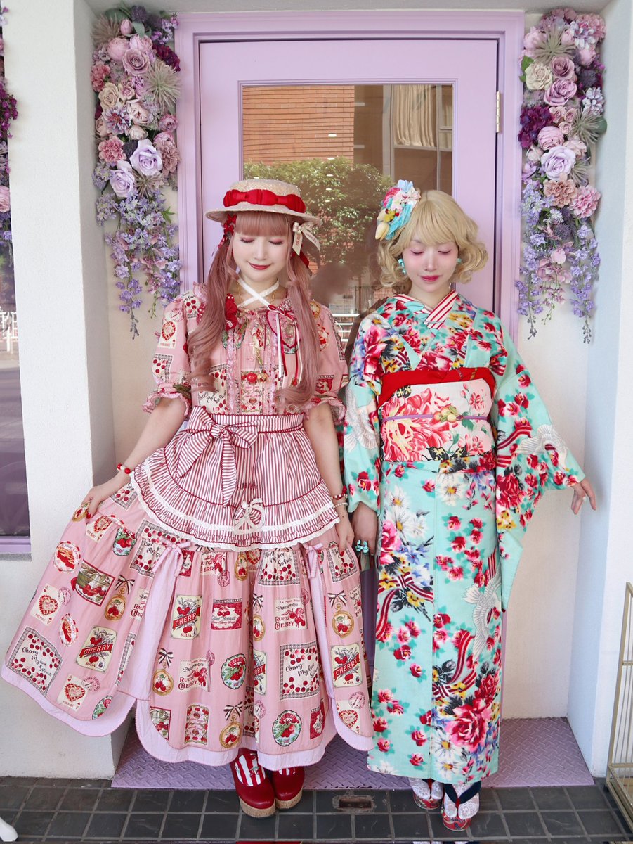 先日のお出かけ🎀恒例の着物ちゃんとロリータちゃん的な合わせでした