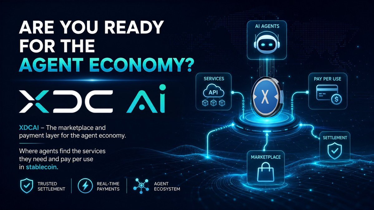 CryptoQueenVinn's tweet photo. The next phase of AI isn't about better chatbots—it's about autonomous economic activity.

If AI agents are going to negotiate, purchase services and settle payments independently, they'll need infrastructure designed for that purpose.

That's what XDCAI is building: an on-chain marketplace and payment layer where AI agents can transact securely.

🔗 https://t.co/n79MYN6DPf