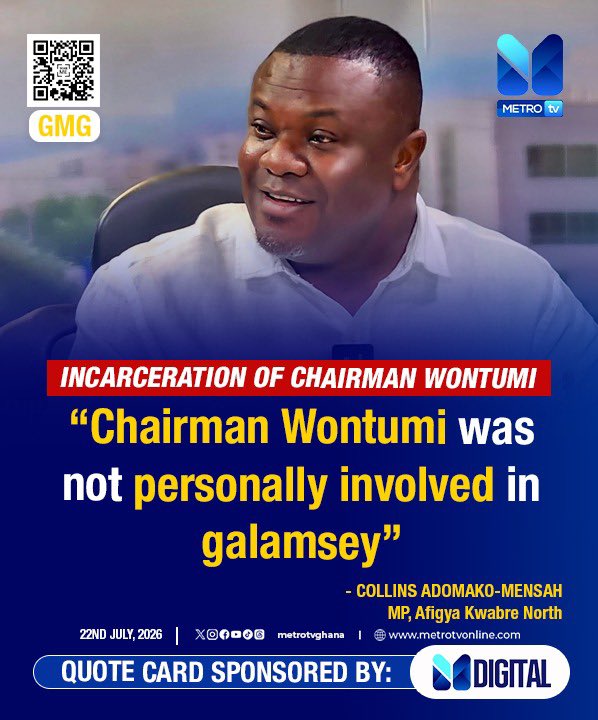 metrotvgh's tweet photo. "Chairman Wontumi was not personally involved in galamsey"- COLLINS ADOMAKO-MENSAH
MP, Afigya Kwabre North #metrotv #metronews https://t.co/C8CpR0Iq4b