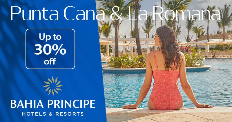 tropicalitytrvl's tweet photo. Book now at Bahia Principe and save up to 30% off in the #DominicanRepublic. ☀️🌴💦
More info: https://t.co/pnBeArZVHl
#caribbean #traveldeals #luxurytravel #allinclusive https://t.co/DcuPlKky5G