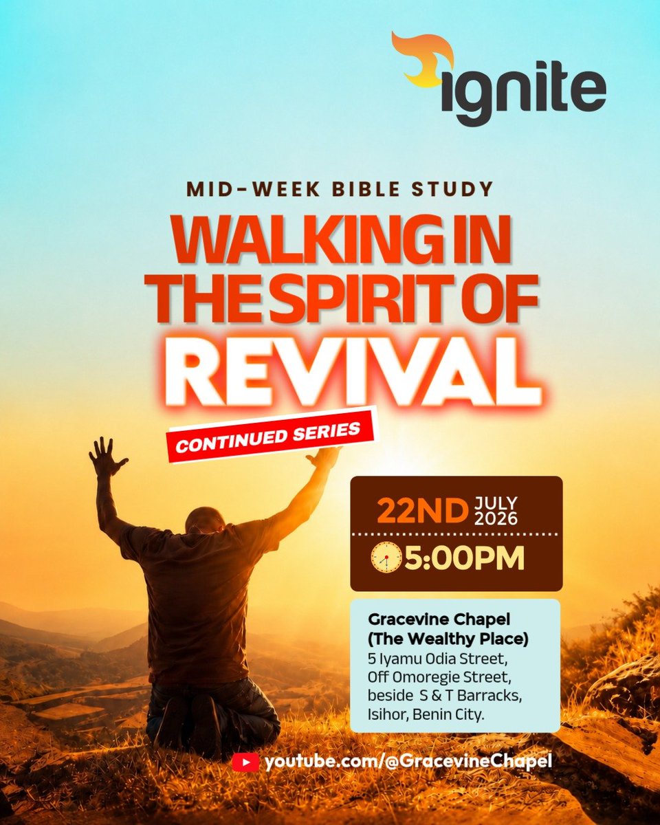 gracevinechapel's tweet photo. Tonight at 5pm, we continue  'Walking in the Spirit of Revival' as we examine the responsibility of maintaining the altar and protecting the work God has begun within us.

Venue: Gracevine Chapel 
5 Iyamu Odia Street, Off Omoregie Street, Beside S &amp; T Barracks, Isihor, Benin. https://t.co/57eNr1d7b5