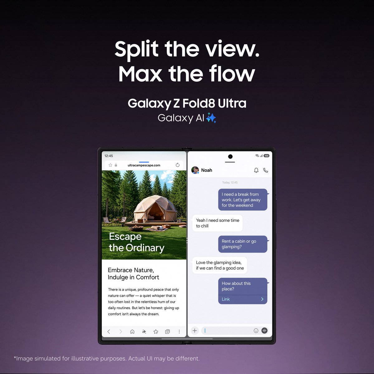 SamsungMobile's tweet photo. @CampusPuls4k Looking for the most powerful fold yet? ✨

Introducing the new #GalaxyZFold8Ultra, a slimmer Fold with a bigger workspace for multitasking with #SidebysideMultiWindows.

What would you do with all that extra screen space? 👀

#GalaxyAI

Reply #stop to opt out. https://t.co/p73V6urLzG