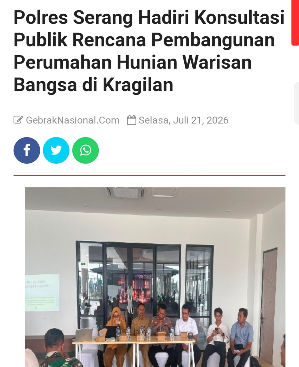CkdHumas's tweet photo. Polres Serang menghadiri kegiatan Konsultasi Publik Rencana Pembangunan Perumahan Hunian Warisan Bangsa penanggung jawab dari manejemen oleh  (PT. EAN) di Gedung Perumahan Hunian Warisan Bangsa, Desa Kendayakan, Kecamatan Kragilan https://t.co/E2TeVCT4OF