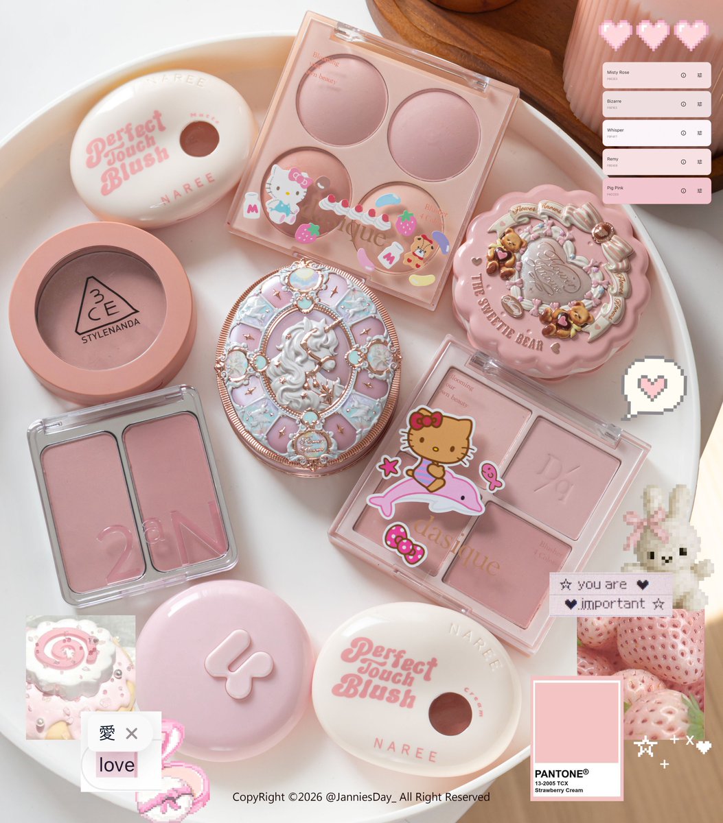 Janniesday_'s tweet photo. รวมงานบลัชปัดแล้วแก้มนัวร์ โทน Vanilla rose brush 🩰🧸🍨เป็นโทนใช้บ่อยสุด ถือเป็นไลฟ์แฮคได้เลย คนชอบงานบลัชที่มีความชมพูนัวๆ ลิสต์นี้เลย ปัดยังไงก็นัว ใช้วิธีปัดเบลนด์ 2 สี บลัชสำหรับเบลนด์เนื้อจะมีความชอล์คกี้สูง ฟีลแป้งแต่ก็สีชัดกว่า https://t.co/KUZwIh5FJ5