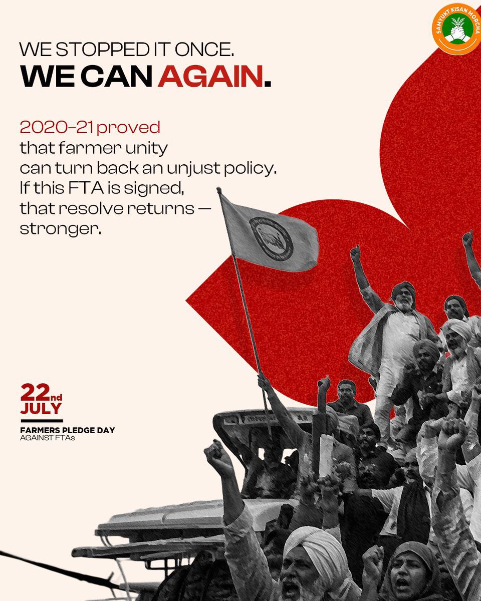 aviksahaindia's tweet photo. The farmers’ movement proved that unity can change the course of history. If policies threaten livelihoods again, the spirit of collective resistance will rise again.

@_yogendraYadav @pbhushan1 @aviksahaindia

#FarmersPledgeDay #StandWithFarmers #FarmersUnity #FTA #SKM https://t.co/y9dyUTnLCB