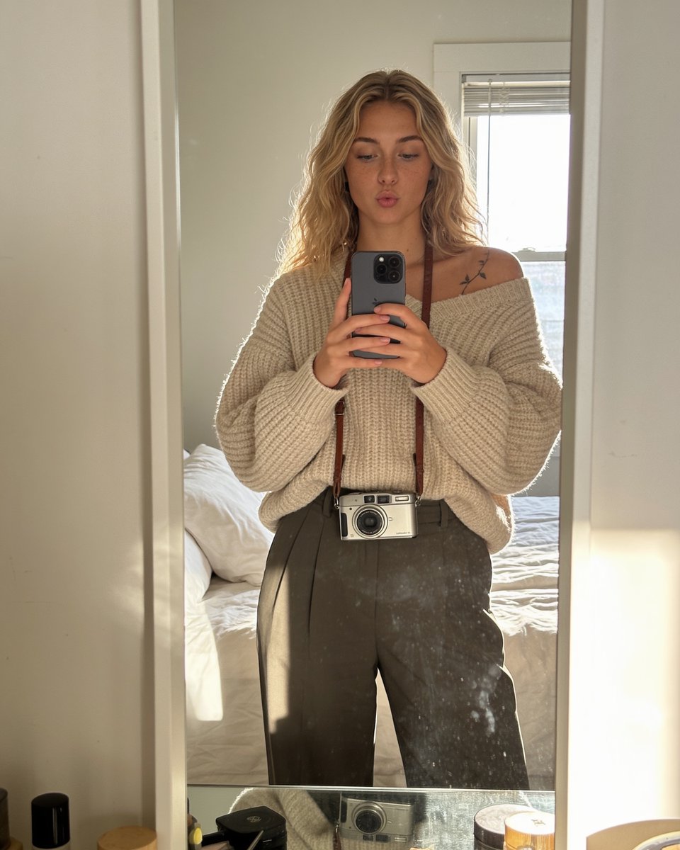 Atelier_Intime's tweet photo. Cold metal replaces the glass cursor on my palm. Three clicks into the roll, and I finally stop correcting everything. The shutter breathes for me now. #Fanvue #AIGirl #AICompanion

🔞 Come say good morning. https://t.co/5G0CGuvEIG