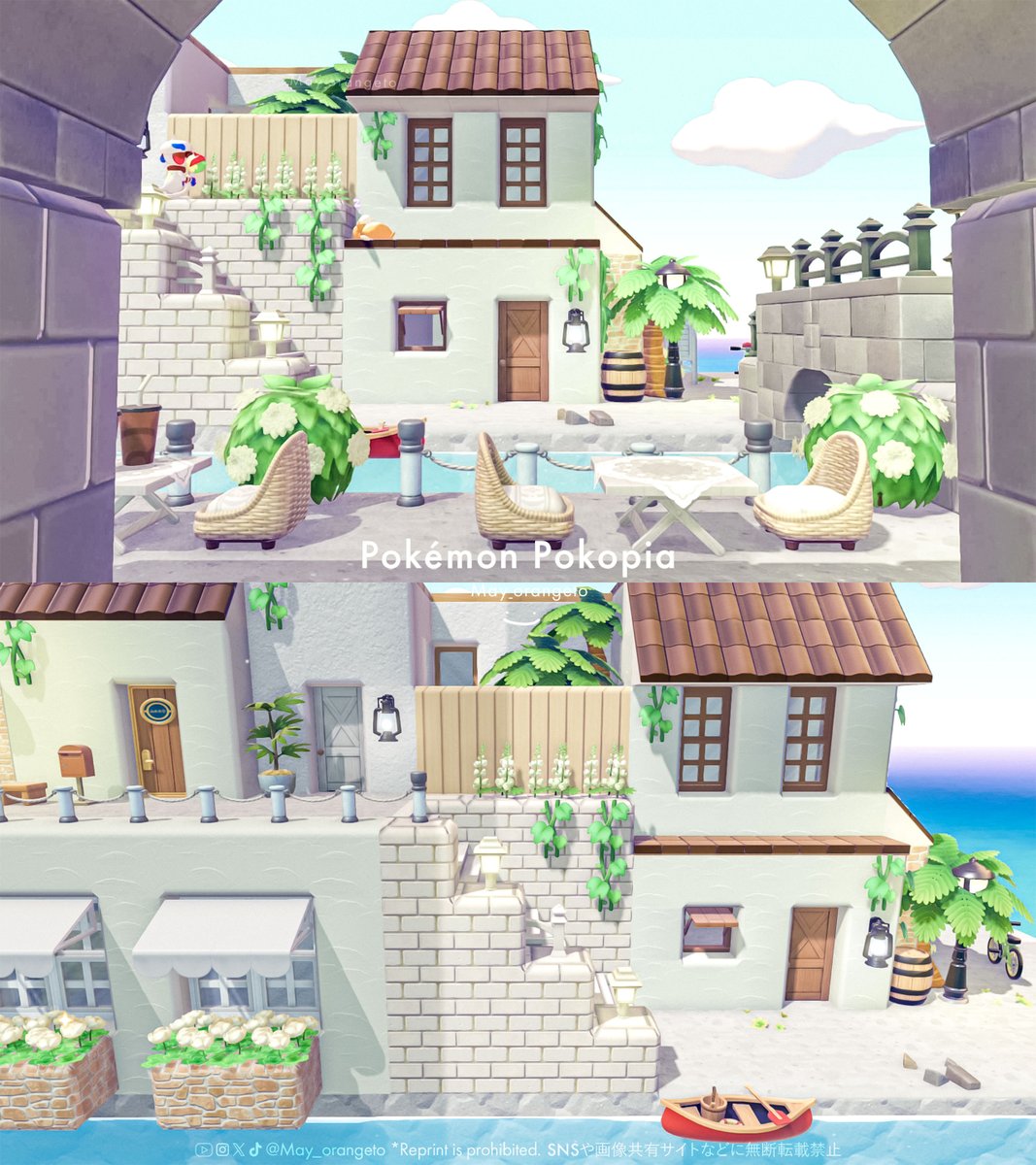 May_orangeto's tweet photo. 水路のある街　その２
小さなフルーツジュース屋さんと住宅街

#ぽこあポケモン  #ぽこポケ  #pokopia https://t.co/Ug7TU79W01