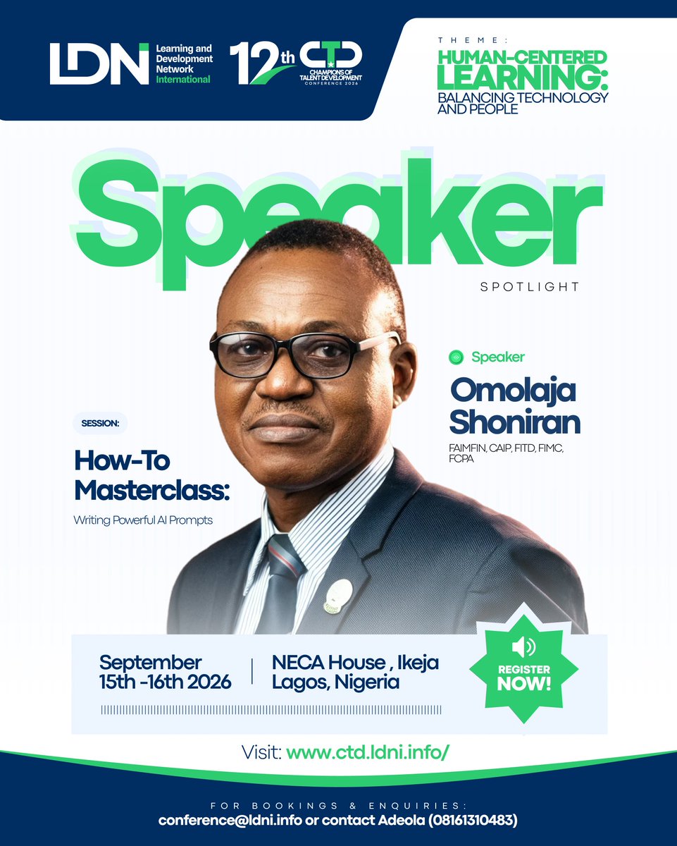 CtdConference's tweet photo. The AI conversation happening in Silicon Valley isn't built for Africa.

Laja Shoniran is building the right one. Yaba AI Hub Lead. AI Literacy Initiative for Africa.

September 15–16. Register now👇 https://t.co/KYRSnvWku6

#LDNI #AIinAfrica #CTDC26 https://t.co/QdAJubQ959
