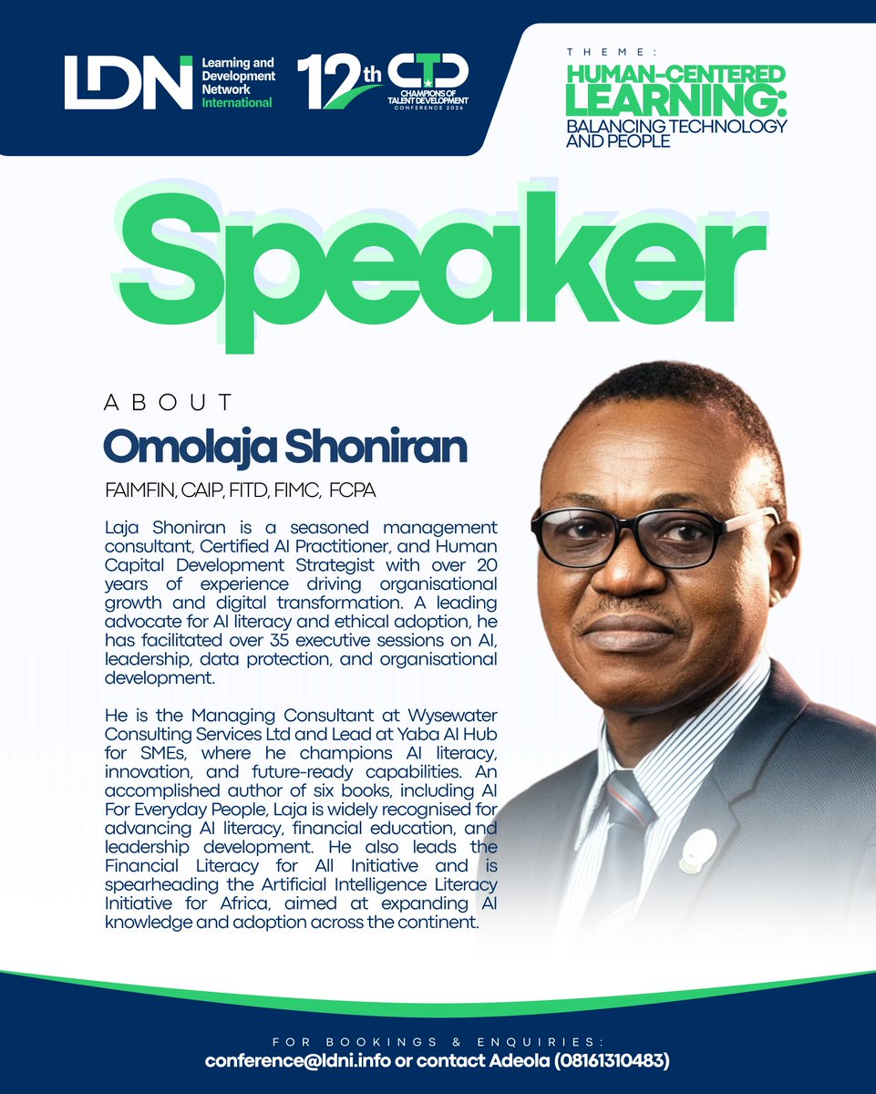 CtdConference's tweet photo. The AI conversation happening in Silicon Valley isn't built for Africa.

Laja Shoniran is building the right one. Yaba AI Hub Lead. AI Literacy Initiative for Africa.

September 15–16. Register now👇 https://t.co/KYRSnvWku6

#LDNI #AIinAfrica #CTDC26 https://t.co/QdAJubQ959