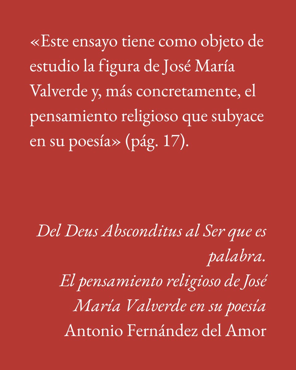 PreTextosLibros's tweet photo. #novedadpretextos. 📚 «Del Deus Absconditus al Ser que es palabra. El pensamiento religioso de José María Valverde en su poesía» ¡en nuestra colección Hispánicas: dedicada al estudio de la mejor literatura escrita en nuestra lengua! 🪶

ℹ️ Extracto en: https://t.co/7Qwu6hin9W https://t.co/7VuERhvWVo