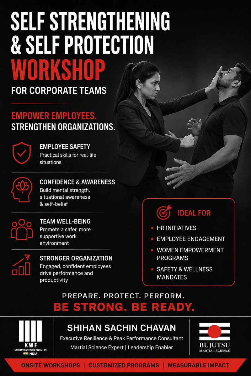 KWFINDIASACHIN's tweet photo. Every organisation invests in technology and skills. The best invest in people who stay calm, think clearly and act decisively under pressure. That's where resilience becomes a competitive advantage.
Prepare. Protect. Perform.
#Leadership #CorporateWellbeing #EmployeeSafety https://t.co/ZQUlSvoI4L