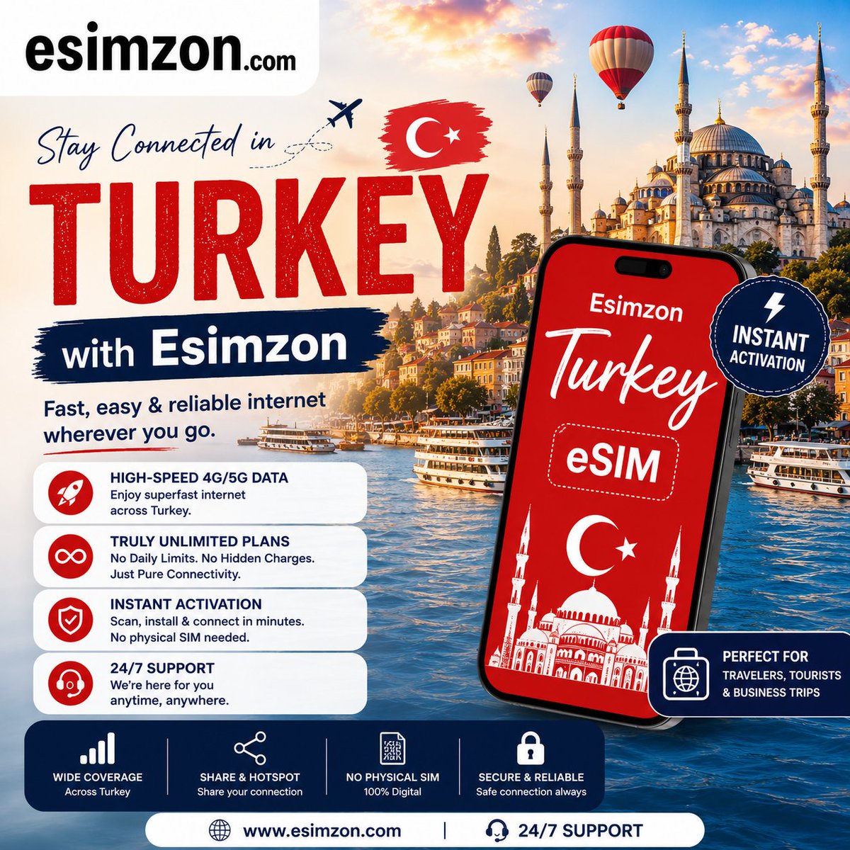 esimzon_esim's tweet photo. 🇹🇷Stay connected across Turkey with eSIMZON!
⚡Instant Activation
📶High-Speed 4G/5G
🎧24/7 Support
Skip expensive roaming and enjoy seamless connectivity from the moment you arrive
🌐 https://t.co/S25sG5fo1a
#TurkeyeSIM #TurkeyTravel #eSIM #DigitalNomad #5G #RoamingFree #Esimzon https://t.co/sH0YTjl76r