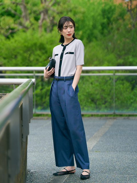 ☑リネンブレンドワイドパンツ（新モデル） マニッシュな印象を与える