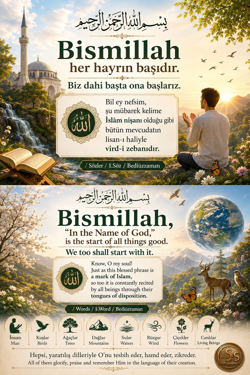 SufiGraphic's tweet photo. #Besmele #Bismillah #Allah #Tesbih #Vird #Hamd #şükür #Sözler #Bediüzzaman #RisaleiNur #islam #iman #Kuantum #Basmala #God #Tasbih #Wird #Praise #Gratitude #Words #Faith #Quantum
Besmele, İslam kültüründe ve günlük yaşamında her güzel işe başlarken okunan "Bismillâhirrahmânirrrahîm" (Rahmân ve Rahîm olan Allah’ın adıyla) cümlesidir.
-Mânası: "Sonsuz merhamet ve şefkat sahibi olan Allah’ın adıyla başlarım."
-Amacı: Kişinin kendi sınırlı gücüne değil; Yaratıcı'nın sınırsız kudretine, rahmetine ve iznine sığınarak bir işe niyet etmesidir.
Nitelik ve Rolü:
-Kur'an-ı Kerim'in (Tevbe Suresi hariç) her suresinin başında yer alır.
-Bir müminin yaptığı işi ibadet seviyesine yükselten, o işe bereket, bilinç ve anlam katan manevi bir anahtardır.
-Varlık felsefesi açısından; insanın ve bütün evrenin kendi namına değil, İlahi Güç adına ve O'nun yasalarıyla hareket ettiğinin bir ifadesidir.
_______________________________
Bediüzzaman Said Nursi’nin 1. Söz’deki bu ifadeleri, doğrudan doğruya varlık felsefesi (ontoloji) ve maddenin derin yapısı ile ilgilidir. Metni kuantum fiziğinin temel paradigmaları üzerinden analiz ettiğimizde, klasik (Newtoncu) fiziğin "ölü, durağan ve bağımsız madde" anlayışının aksine; kuantum evreninin "ilişkisel, dinamik ve bilgi odaklı" yapısıyla derin bir paralellik ortaya çıkar.
Metni kuantum parametreleriyle 4 temel katmanda analiz edebiliriz:
📌1. MADDENİN ÖZÜNDEKİ "KESİNTİSİZ DİNAMİZM" (VİRD-İ ZEBAN) "bütün mevcudatın lisan-ı haliyle vird-i zebanıdır."
⌛️-Klasik Fizik Yanılsaması: Newton fiziği evreni devasa bir saat mekanizması, maddeyi ise durağan ve pasif nesneler bütünü olarak görürdü.
⌛️-Kuantum Gerçekliği: Kuantum Alan Teorisi (QFT) ve Sıfır Noktası Enerjisi (Zero-Point Energy) gösterdi ki, mutlak vakumda (boşlukta) bile kesintisiz bir dalgalanma (fluctuation) vardır. Atom altı parçacıklar, elektronlar, kuarklar durmaksızın hareket eder, titreşir, enerji alışverişinde bulunur.
⌛️-Kuantum Analizi: Metindeki "vird-i zeban" (sürekli tekrarlanan zikir/dil) ifadesi, kuantum seviyesindeki bu durmaksızın devam eden titreşim ve enerji aktarımına denk gelir. Madde "durarak" değil, "hareket ederek ve dönüşerek" varlığını sürdürür. Bu kesintisiz devinim, varlığın fizik diliyle (lisan-ı hal) Yaratıcı'nın koyduğu yasalara boyun eğmesidir.
📌2. BAĞIMSIZ OLMAMA VE "ALAN"A BAĞIMLILIK (BİSMİLLAH MEFHUMU) "Bismillah her hayrın başıdır... Biz dahi başta ona başlarız."
⌛️-Kuantum Analizi: Kuantum mekaniğinde tek bir parçacık müstakil bir güç veya özne değildir. Bir elektron, kendi başına bağımsız bir nesne olmaktan ziyade, uzayı kaplayan "Elektron Alanı"nın (Field) local bir uyarılmasıdır (excitation).
⌛️-Metafizik Metin Karşılığı: Metinde geçen "Bismillah ile başlamak", bir şeyin kendi adına değil, tüm sistemi var eden Ana Alan/Kuvvet adına hareket etmesidir. Atom altı parçacıklar kendi öz benliklerinde bir iradeye veya güce sahip değildir; evrensel koruma ve fizik yasaları (ilahi kudret ve tayin) namına hareket ettikleri için muazzam bir kozmik düzen meydana getirirler. Parçacık, sistemin Güç Kaynağı adına iş görür.
📌3. BİLGİ (INFORMATION) VE İLİŞKİSELLİK (LİSAN-I HAL) "lisan-ı haliyle..."
⌛️-Kuantum Analizi: Modern kuantum fiziğinde (özellikle Wheeler'ın "It from bit" yaklaşımında) maddeyi oluşturan temel şeyin "enerji"den de öte "bilgi/enformasyon" olduğu kabul edilir. Kuantum Dolanıklık (Quantum Entanglement) fenomeni, parçacıkların birbirleriyle mesafe tanımaksızın haberleştiğini ve bir ilişki ağı içinde olduğunu gösterir.
⌛️-Metafizik Metin Karşılığı: "Lisan", bir bilgi aktarım aracıdır. Bediüzzaman’ın "lisan-ı hal" kavramı, atomaltı düzeyde gerçekleşen bu devasa enformasyon ve etkileşim ağına işaret eder. Varlık, sadece kütleden ibaret değildir; durum diliyle (lisan-ı hal) sürekli bir düzeni, matematiksel kodu ve kuantum ölçüm süreçlerini ifade eder.
📌4. BAŞLANGIÇ DURUMU VECTÖRÜ VEYA "BAŞLANGIÇ KOŞULLARI" (NİŞAN) "şu mübarek kelime İslâm nişanı olduğu gibi..."
⌛️-Kuantum Analizi: Kuantum sistemlerinde bir sistemin nasıl evrileceğini belirleyen en kritik unsur, sistemin "Başlangıç Durumu" (Initial State) ve sınır şartlarıdır.
⌛️-Metafizik Metin Karşılığı: Metindeki "İslam nişanı" ve "her hayrın başı" vurgusu, varlığın veya yapılan bir eylemin vektörünü doğrudan doğruya Evrensel Kaynak'a bağlar. Başlangıç durumu doğru tanımlanmış bir kuantum sistemi, kaosa sürüklenmeden belirli bir olasılık dalgası içinde anlamlı bir gerçekliğe (çökmeye/manifestasyona) dönüşür.
Sonuç olarak; Bediüzzaman'ın 1. Söz'deki yaklaşımı, maddeyi "cansız bir yığın" olarak gören klasik anlayışı reddeder. Kuantum perspektifinden bakıldığında; evrendeki en küçük yapı taşının bile kendi başına bir gücü olmadığı halde, Kuantum Alanı'nın koyduğu kurallara uyarak (Bismillah diyerek) ve durmaksızın titreşerek (vird-i zeban ederek) muazzam bir kozmik mimariyi oluşturduğu görülür.
===== @SufiGraphic =====
=============================
Basmala (Besmele) is the phrase "Bismillahirrahmānirrahīm" ("In the name of Allah, the Most Gracious, the Most Merciful"), recited at the beginning of every good deed in Islamic culture and daily life.
-Meaning: "I begin in the name of Allah, the Possessor of infinite mercy and compassion."
-Purpose: It is an intention to act not by relying on one's own limited power, but by seeking refuge in the Creator's unlimited authority, mercy, and permission.
Character & Role:
-It appears at the beginning of every chapter (surah) in the Holy Qur'an, with the exception of Surah At-Tawbah.
-It serves as a spiritual key that elevates a believer's action to the level of worship, adding blessing, mindfulness, and purpose to that endeavor.
-From the perspective of the philosophy of existence, it is an expression that human beings and the entire universe act not on their own behalf, but on behalf of the Divine Power and through Its laws.
--------------------------------------------------
These statements by Bediüzzaman Said Nursi in the First Word are directly concerned with the philosophy of existence (ontology) and the fundamental nature of matter. When we analyze this text through the primary paradigms of quantum physics, a deep parallel emerges with the "relational, dynamic, and information-centric" nature of the quantum universe—standing in stark contrast to classical (Newtonian) physics' view of "dead, static, and independent matter."
We can analyze the text across four fundamental layers using quantum parameters:
📌1. THE INHERENT "UNCEASING DYNAMISM" OF MATTER (VİRD-İ ZEBAN) "…is the constantly recited litany of all creation through the language of their entity."
⌛️-The Illusion of Classical Physics: Newtonian physics viewed the universe as a giant clockwork mechanism and matter as a collection of static, passive objects.
⌛️-Quantum Reality: Quantum Field Theory (QFT) and Zero-Point Energy have demonstrated that even in a absolute vacuum, there is continuous fluctuation. Subatomic particles, electrons, and quarks are in perpetual motion, vibrating and exchanging energy without cease.
⌛️-Quantum Analysis: The expression "vird-i zeban" (a continuously repeated chant/litany) in the text corresponds to this incessant vibration and energy transfer at the quantum level. Matter sustains its existence not by "remaining static," but by "moving and transforming." Through the physical language of existence (lisan-ı hal), this unceasing movement signifies submission to the laws established by the Creator.
📌2. NON-INDEPENDENCE AND DEPENDENCE ON "THE FIELD" (THE CONCEPT OF BISMILLAH) "Bismillah is the start of all good things. We, too, shall begin with it."
⌛️-Quantum Analysis: In quantum mechanics, an isolated particle is not an autonomous power or subject. Rather than being an independent entity on its own, an electron is a localized excitation of the space-spanning "Electron Field."
⌛️-Metaphysical Textual Equivalent: "Starting with Bismillah" signifies acting not on one's own behalf, but on behalf of the Primary Field/Force that brings the entire system into existence. Subatomic particles possess no inherent will or power in their own right; yet, acting on behalf of universal preservation and physical laws (divine power and decree), they generate a magnificent cosmic order. The particle operates on behalf of the system's Power Source.
📌3. INFORMATION AND RELATIONALITY (LİSAN-I HAL) "…through the language of their entity..."
⌛️-Quantum Analysis: In modern quantum physics (particularly in John Wheeler's "It from bit" formulation), the fundamental building block of reality is understood to be "information," extending even beyond energy. The phenomenon of Quantum Entanglement shows that particles communicate instantly regardless of distance, existing within an interconnected web of relationships.
⌛️-Metaphysical Textual Equivalent: "Language" (lisan) is a medium for information transfer. Bediüzzaman's concept of "lisan-ı hal" (state-language / non-verbal expression of being) points to this vast network of information and interaction occurring at the subatomic scale. Existence is not composed merely of mass; through its state-language, it continuously manifests an inherent order, mathematical code, and quantum measurement process.
📌4. INITIAL STATE VECTOR OR "INITIAL CONDITIONS" (NİŞAN) "…just as this blessed phrase is the mark of Islam..."
⌛️-Quantum Analysis: In quantum systems, the most critical factor determining how a system evolves is its Initial State and boundary conditions.
⌛️-Metaphysical Textual Equivalent: The emphasis on "the mark (nişan) of Islam" and "the start of all good things" aligns the vector of existence or action directly with the Universal Source. A quantum system with a correctly defined initial state avoids devolving into chaos, collapsing instead into a meaningful reality (manifestation) within a defined probability wave.
CONCLUSION
Ultimately, Bediüzzaman’s approach in the First Word rejects the classical framework that treats matter as an inert, lifeless heap. Viewed through a quantum lens, even the smallest building blocks of the universe—having no intrinsic power of their own—give rise to a majestic cosmic architecture by adhering to the laws set by the Quantum Field (by saying Bismillah) and vibrating without pause (engaging in vird-i zeban).
===== @SufiGraphic =====