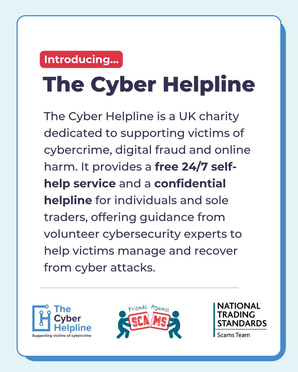 SafonauD's tweet photo. 🚨Friends Against Scams are working with The Cyber Helpline to help raise awareness of cybercrime and the support available to victims🚨

Find out more about staying safe online and where to seek help if you are affected by cybercrime: https://t.co/kiU8Sb06b6 https://t.co/4sVChTb35F