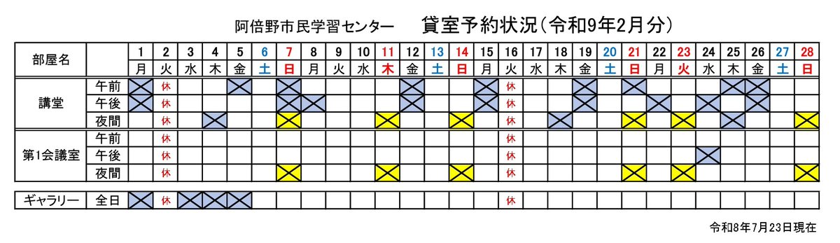 abeno_clc's tweet photo. ／
貸室 抽選会のお知らせ
＼

■部屋（11月分）
■講堂・第1会議室＜控室として＞（2月分）
■ギャラリー（2月分）

日程：8月1日（土）
抽選札受付：午前9時15分～9時45分
部屋予約受付：午前9時45分～
場所：阿倍野市民学習センター
＊電話受付は当日 午後１時～

https://t.co/tSTNsysoDo https://t.co/LECpqjr0W1