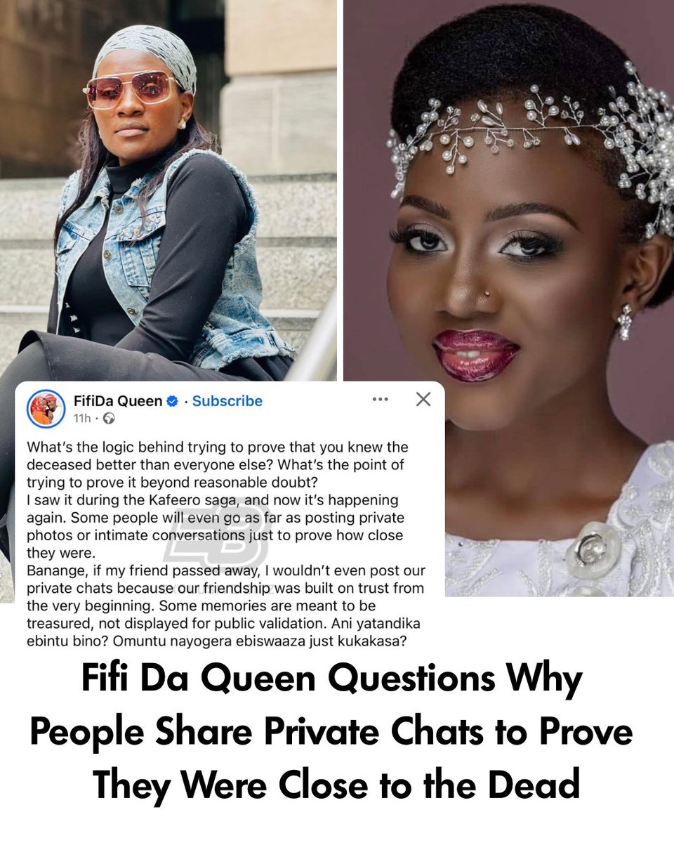 exclusive_bizz's tweet photo. Former TV personality Fif Da Queen is unhappy with netizens sharing private chats online to prove they were so close to the dead, particularly the late Nalongo Maggie Kiweesi. https://t.co/7HtfMCkzS1