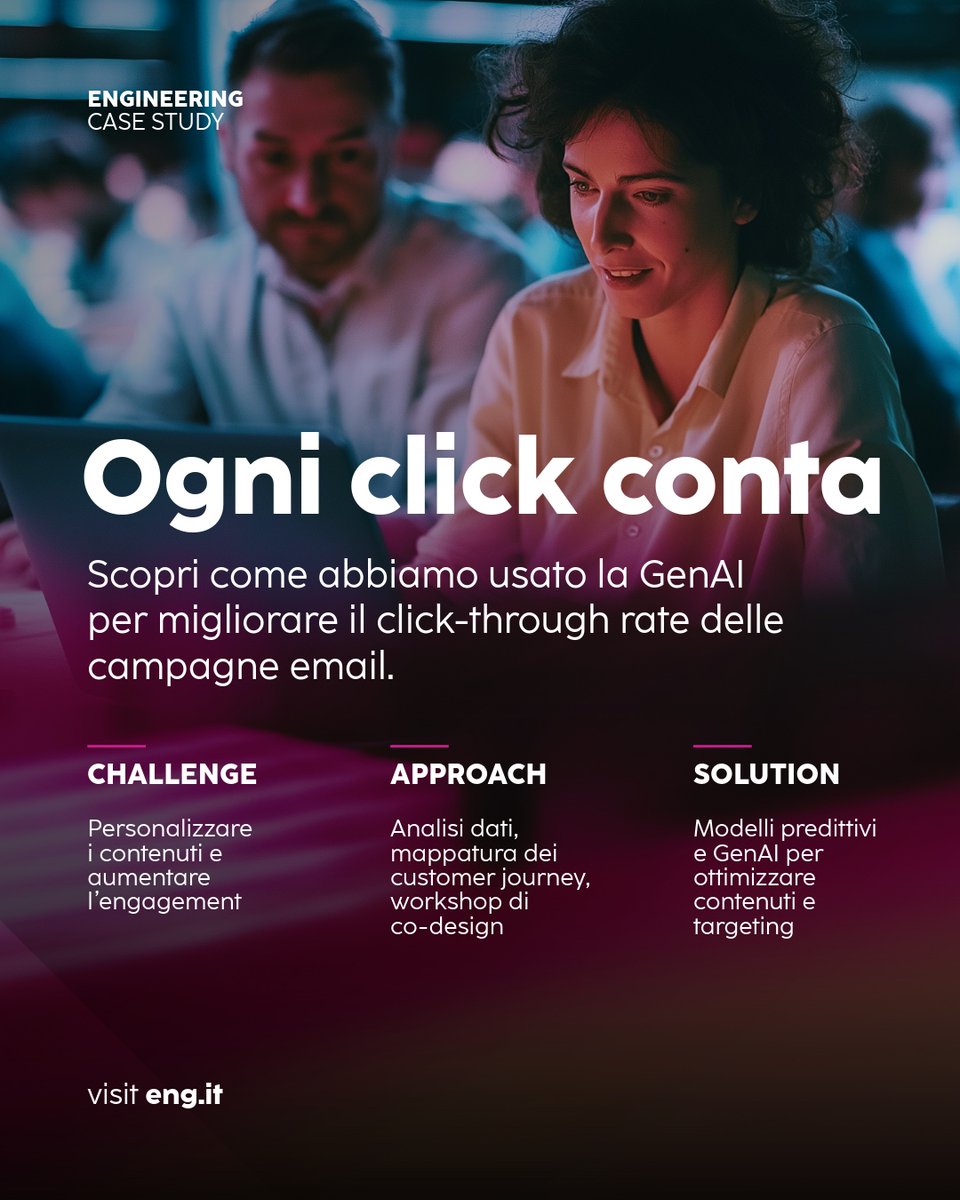 EngineeringSpa's tweet photo. Per una primaria compagnia assicurativa, abbiamo sviluppato una soluzione di #GenAI in grado di migliorare le performance delle campagne email.

Per saperne di più: https://t.co/FJix56b26d https://t.co/EZ1YZHIsVO