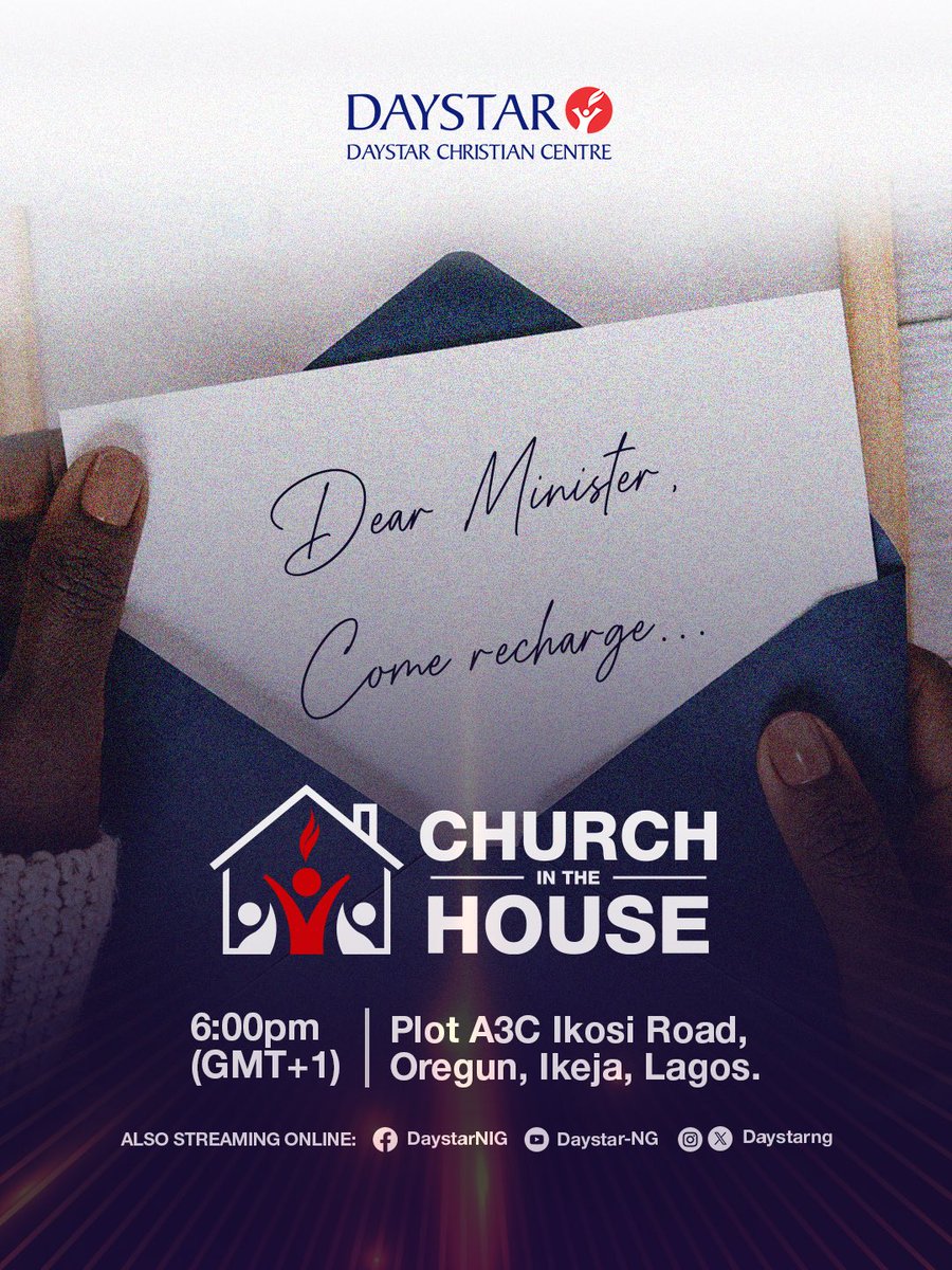 DaystarNG's tweet photo. Which type of minister are you? Comment below👇
Join us for Midweek Recharge
📍 Plot A3C Ikosi Road, Oregun, Ikeja, Lagos
⏰ 6:00PM (GMT+1)
📆Today, 22nd July, 2026.
#ThisOrThat #MidweekRecharge #DaystarChristianCentre #ChurchInTheHouse https://t.co/DpzXqWMQJT