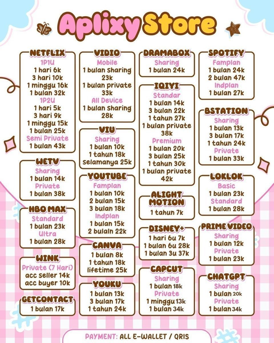 Scarleii's tweet photo. hayy yuks beyii wts wtb bealanja langganan akun bulanan harian sewa premium

🌸 https://t.co/JPzxR2jevq

wts wtb netflix canva youtube capcut hbo max bstation prime video iqiyi disney viu wetv vidio platinum dramabox youku loklok spotify zoom wink

#zonauang gedoo https://t.co/5GMNjFwnmY
