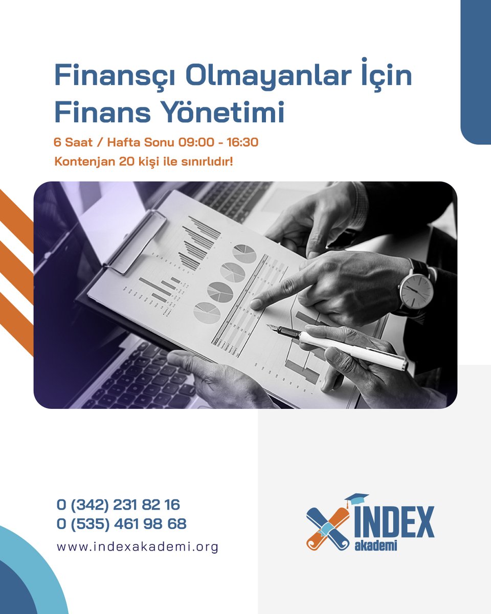 indexakademi's tweet photo. Finansçı olmanıza gerek kalmadan şirketinizin veya departmanınızın bütçesini yönetmeyi öğrenin. Finansçı Olmayanlar İçin Finans Yönetimi Eğitimi.

⚠️ Kontenjan: 20 Kişi ⏳ 6 Saat | Hafta Sonu (09:00 - 15:30)

📞 0535 461 98 58 🌐 https://t.co/h8twBhlyHy https://t.co/8rRY2I1orH