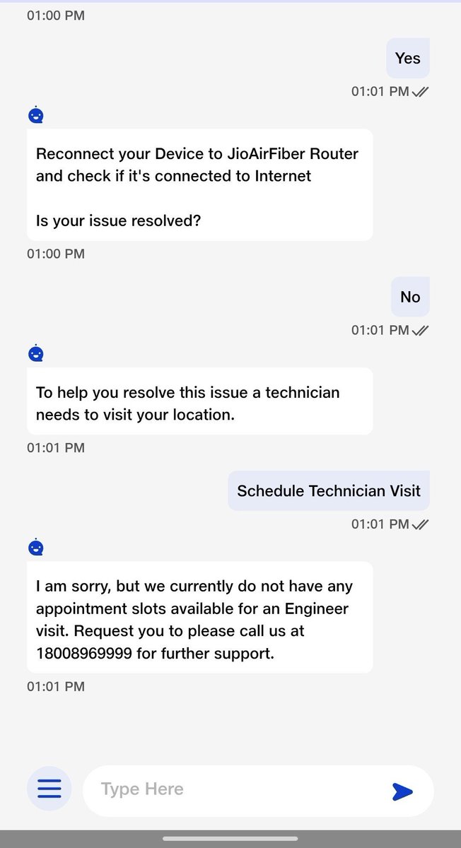ajaykumarj53's tweet photo. @reliancejio @JioCare  IAM not getting internet from morning. And it's silly that you guys saying no slots available to troubleshoot. https://t.co/b4pT4101SS