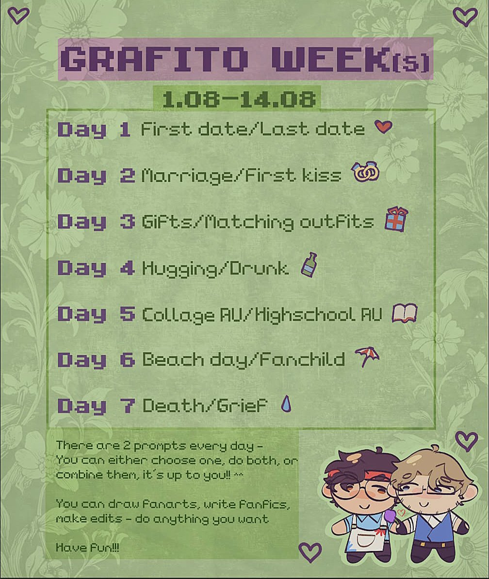 p0rple_bnnuy_'s tweet photo. Hola todos‼️
Here's the prompt list for #Grafitoweeks that are gonna start from 1st of August 
Im posting it now so yall have time to prepare!!
★
(Thx for help @kapiitiwe and Dev which twt tag i dont remember..^^)
★
#grafitoweeks
#grafito #granito #qsmp2 #qsmptwt #qjuan #qgraf https://t.co/58OGgFQDKm