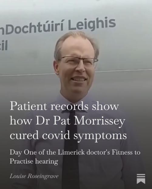 blueskylou's tweet photo. Write up from Day One of Pat Morrissey's hearing is up now:

Details of the 'off label' meds he used to treat covid patients 

The official line on ivermectin and hydroxychloroquine and how these were suppressed to make way for the toxic shots... 

https://t.co/3IdxZ59fQb https://t.co/0Cek3JVv7A