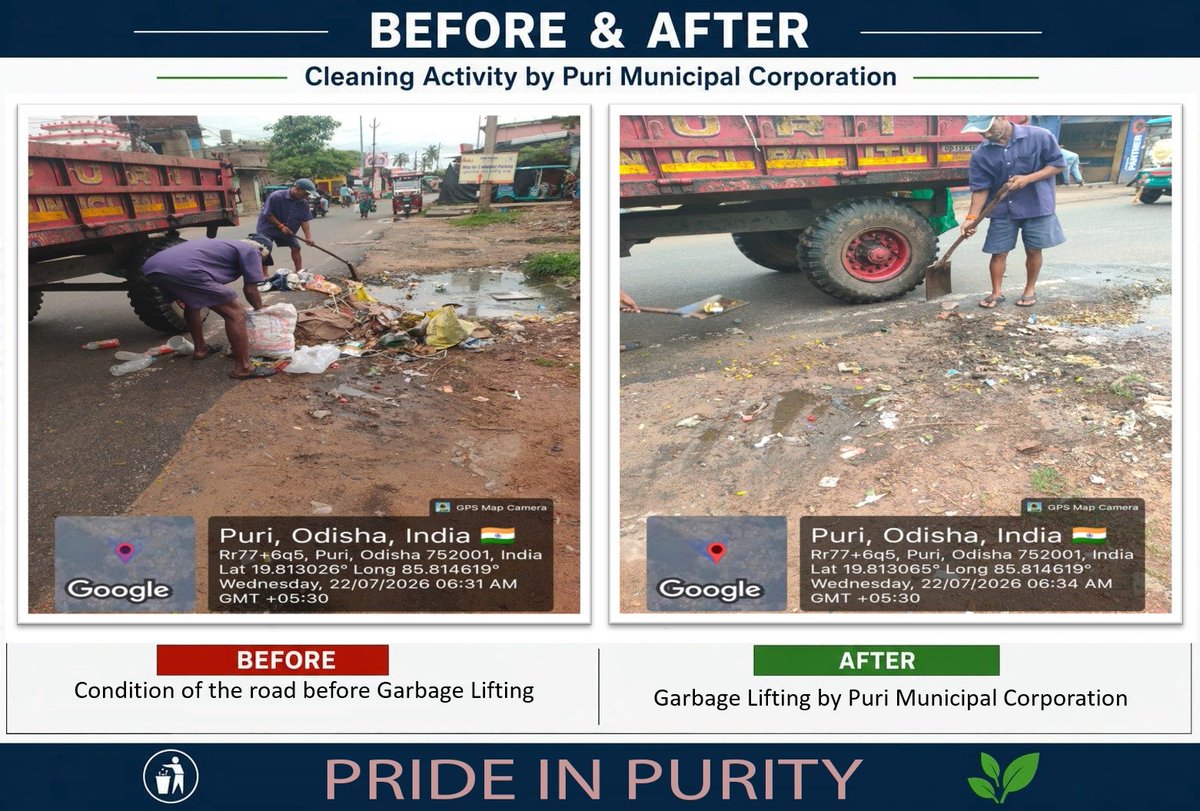dm_puri's tweet photo. @puriulb @CMO_Odisha @HUDDeptOdisha @IPR_Odisha and timely sanitation efforts reflect our commitment to maintaining public hygiene and civic pride.
Together, let's keep Puri clean by disposing of waste responsibly and supporting a cleaner future.
#PuriMunicipalCorporation #CleanPuri #SwachhPuri #GarbageCleaning https://t.co/8Q3ylsjLIu