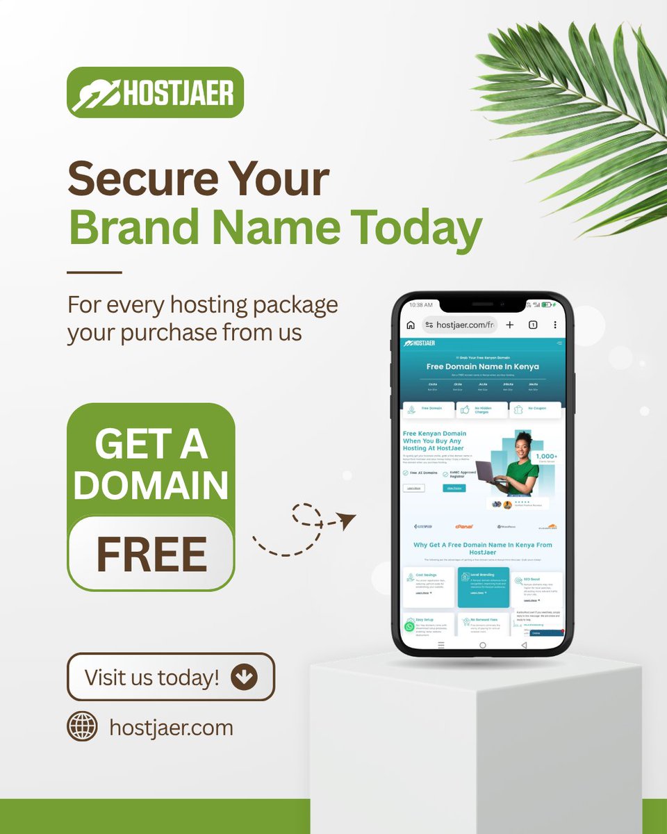 hostjaer's tweet photo. Secure your brand name today! Get a FREE domain with any hosting package from HostJaer. No hidden charges, no coupons needed. Visit https://t.co/igyFzNavUm now #HostJaer #FreeDomain #WebHostingKenya #KenyanBusiness https://t.co/UY6YU0Fxdi