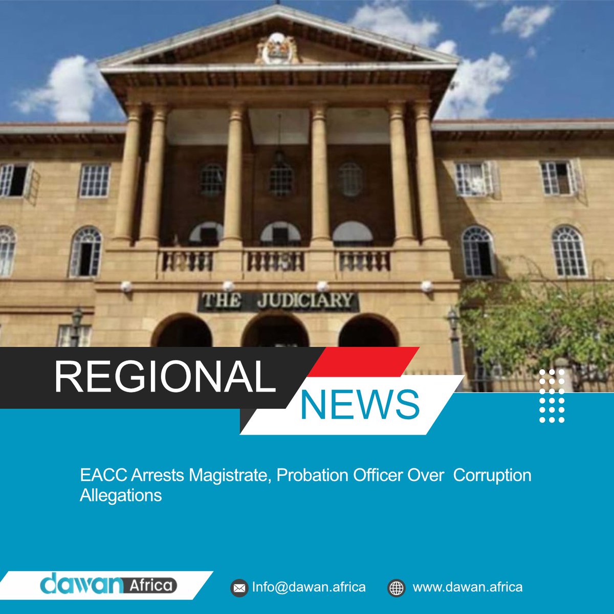 DawanAfrica's tweet photo. EACC arrests magistrate and probation officer over corruption allegations, intensifying Kenya’s fight against graft.
Full story: https://t.co/XoOKTE0TMj

#KenyaNews #EACC #Corruption #Justice #Governance https://t.co/ffaZgfuR5s