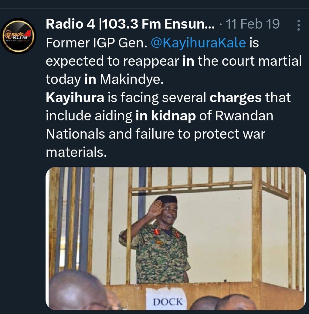 SuunaKing_James's tweet photo. A LIST OF UPDF OFFICERS WHO HAVE FABRICATED INTELLIGENCE REPORTS. 

1. Col. Kaka Bagyenda fabricated intelligence within the Internal Security Organisation (ISO). He has been abducted numerous citizens, who were taken to Kalangala Island, tortured, and labelled as saboteurs of the regime. A number of people were tortured, killed and others killed during his tenure, most notably John Bosco Kibalama. He’s facing US, EU and UK sanctions 

2. Gen. Kale Kayihura 
fabricated police intelligence. He abducted, killed and disappeared  many citizens, subjecting them to torture, and later presenting them in court as ADF or Al-Shabaab terrorists. During his tenure, Moslems were abducted, killed and others charged for allegedly carrying out high profile murders, of for example Sheikhs Bahiga and others, Kaweesi, Abiriga, Kirumira and Kagezi are also linked to his killing group, the Flying Squad which carried out targeted exterminations. Criminal Kayihura is also facing US, UK and EU sanctions. 

3. Maj. Birungi 
fabricated intelligence within the Chieftaincy of Military Intelligence (CMI). He orchestrated bomb attacks in Kampala for example Munyonyo and Kalerwe that killed civilians and then blamed the attacks on the ADF. He was arraigned in army court yesterday and remanded after spending over six months in military detention.

4. Gen. Muhoes 
fabricates military intelligence by abducting opposition leaders and  supporters, tortures  them, and then brand them as rebels. This one has raided the homes of opposition supporters, tortured. killed people, and has always boasted commanding these criminal acts on opposition leaders @HEBobiwine   and his wife Barbie, assault on Kivumbi’s residence which left 10 people dead, abduction and torture of @KakwenzaRukira Eddie Mutwe, Besigye, Lukwago and the list is endless. 
Unfortunately, no known sanction from the West @StateDept @USTreasury @EU_Commission @10DowningStreet have never imposed any sanctions on him or his killing group. 
#FreeOurCountry