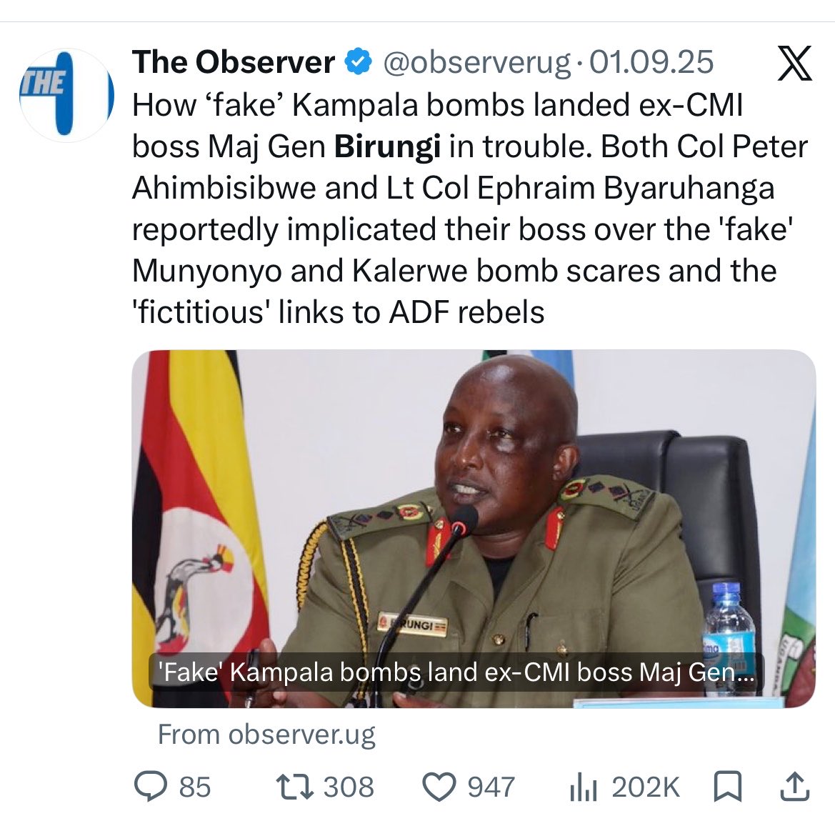 SuunaKing_James's tweet photo. A LIST OF UPDF OFFICERS WHO HAVE FABRICATED INTELLIGENCE REPORTS. 

1. Col. Kaka Bagyenda fabricated intelligence within the Internal Security Organisation (ISO). He has been abducted numerous citizens, who were taken to Kalangala Island, tortured, and labelled as saboteurs of the regime. A number of people were tortured, killed and others killed during his tenure, most notably John Bosco Kibalama. He’s facing US, EU and UK sanctions 

2. Gen. Kale Kayihura 
fabricated police intelligence. He abducted, killed and disappeared  many citizens, subjecting them to torture, and later presenting them in court as ADF or Al-Shabaab terrorists. During his tenure, Moslems were abducted, killed and others charged for allegedly carrying out high profile murders, of for example Sheikhs Bahiga and others, Kaweesi, Abiriga, Kirumira and Kagezi are also linked to his killing group, the Flying Squad which carried out targeted exterminations. Criminal Kayihura is also facing US, UK and EU sanctions. 

3. Maj. Birungi 
fabricated intelligence within the Chieftaincy of Military Intelligence (CMI). He orchestrated bomb attacks in Kampala for example Munyonyo and Kalerwe that killed civilians and then blamed the attacks on the ADF. He was arraigned in army court yesterday and remanded after spending over six months in military detention.

4. Gen. Muhoes 
fabricates military intelligence by abducting opposition leaders and  supporters, tortures  them, and then brand them as rebels. This one has raided the homes of opposition supporters, tortured. killed people, and has always boasted commanding these criminal acts on opposition leaders @HEBobiwine   and his wife Barbie, assault on Kivumbi’s residence which left 10 people dead, abduction and torture of @KakwenzaRukira Eddie Mutwe, Besigye, Lukwago and the list is endless. 
Unfortunately, no known sanction from the West @StateDept @USTreasury @EU_Commission @10DowningStreet have never imposed any sanctions on him or his killing group. 
#FreeOurCountry