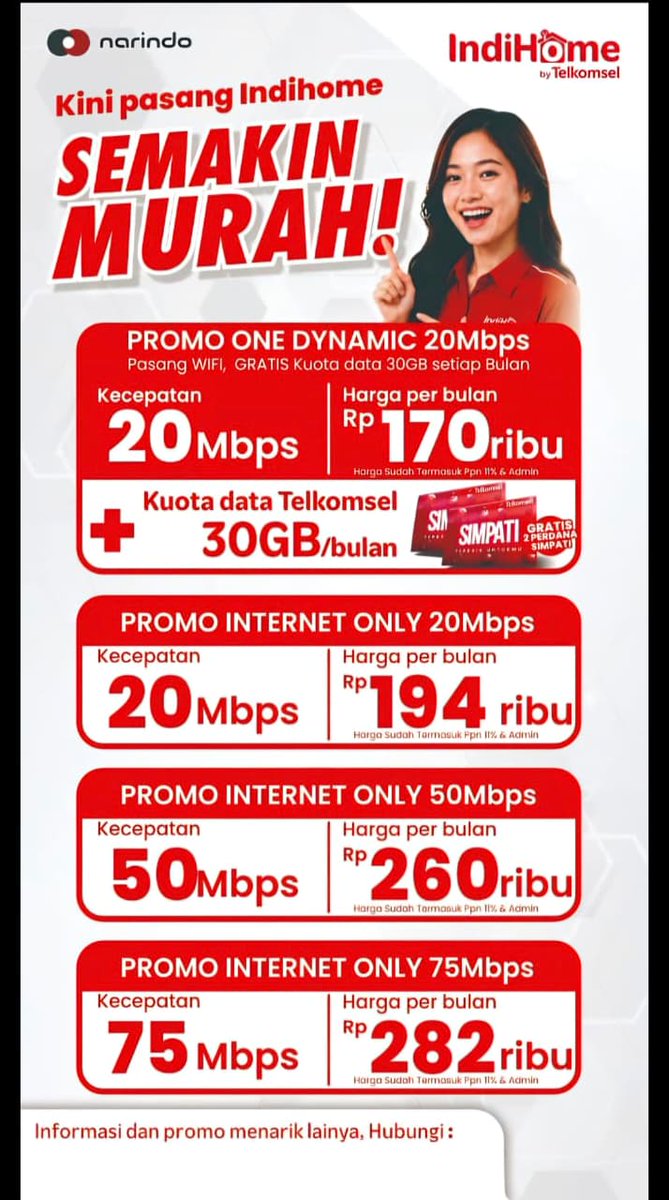 ur_venusa's tweet photo. ✨HELP WARGA X✨
Warga Malang &amp; sekitarnya, lagi ada promo IndiHome mulai Rp170 ribu/bulan. Internet rumah makin hemat, bonus kuota Telkomsel 30GB/bulan (paket tertentu). Mau cek area atau daftar? WA https://t.co/FJkckziALC https://t.co/px1sNWWJOv