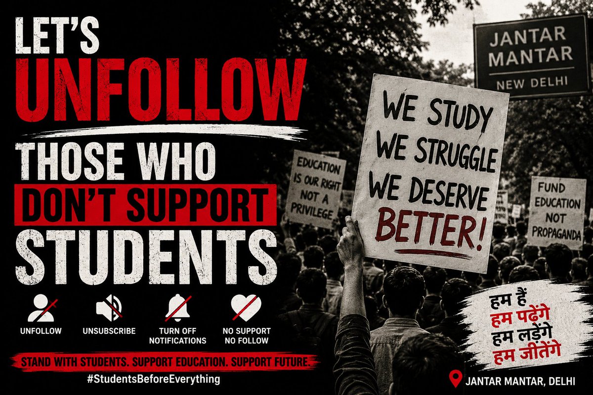 Dr_Vikash_1973's tweet photo. If they don’t stand with students, they don’t deserve our follow. ✊📚

Let’s unfollow those who stay silent when students raise their voices. Stand with the students. Stand for education. 🇮🇳

#StudentsProtest #JantarMantar #StudentRights #EducationForAll #StandWithStudents https://t.co/U51XlNojl2