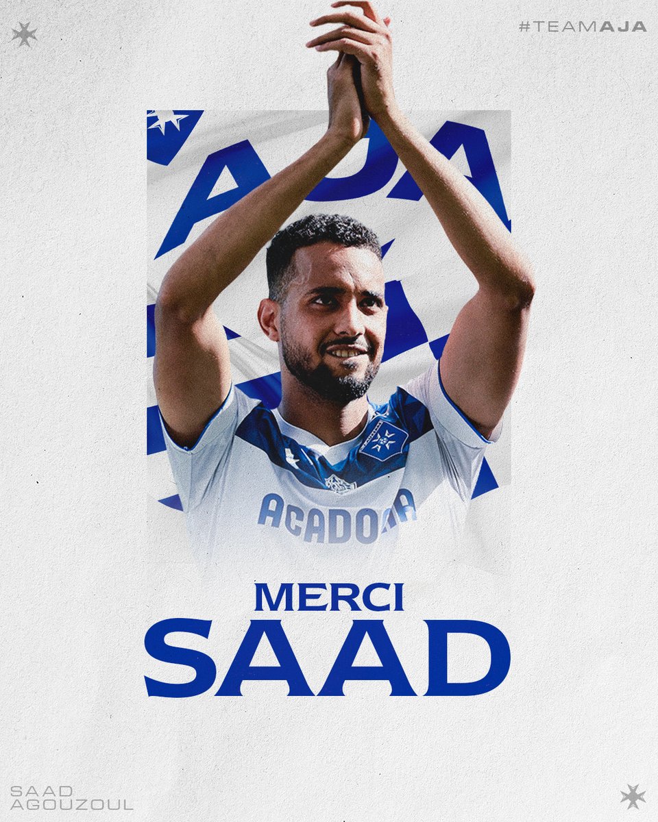 AJA's tweet photo. 🔵 𝑴𝒆𝒓𝒄𝒊 𝑺𝒂𝒂𝒅 ! ⚪️

Arrivé à l’AJA lors de la saison 2023-2024 et Champion de Ligue 2 BKT, le défenseur central marocain est transféré définitivement au FC Sochaux-Montbéliard.

📰 + d'infos 👉 https://t.co/6w2AYl7ViA

Merci pour ton professionnalisme et bonne continuation, Saad ! 💙🤍

#TeamAJA