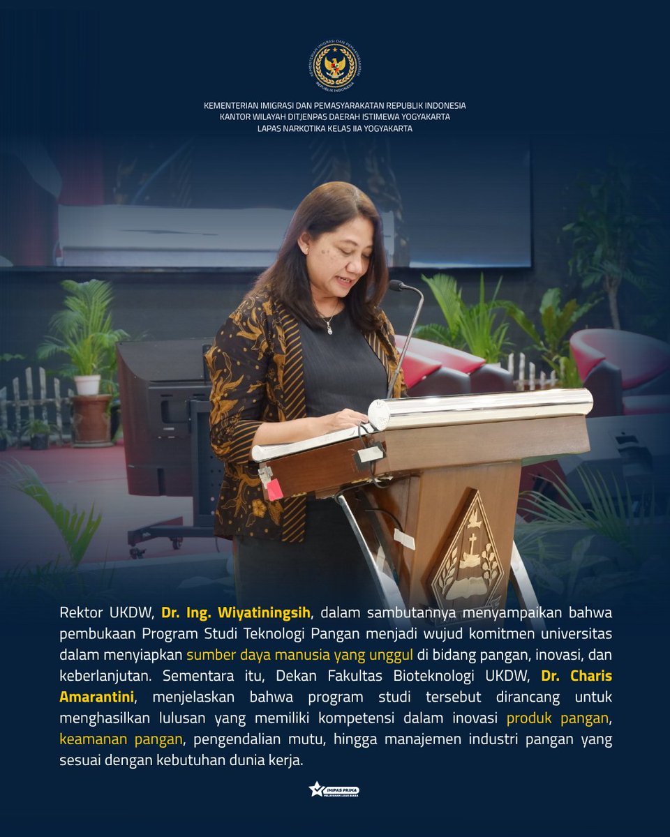 lapsustik_yk's tweet photo. Lapas Narkotika Yogyakarta Hadiri Grand Launching Prodi Teknologi Pangan UKDW, Perkuat Peluang Kolaborasi Pembinaan https://t.co/U3pIxcDv5E