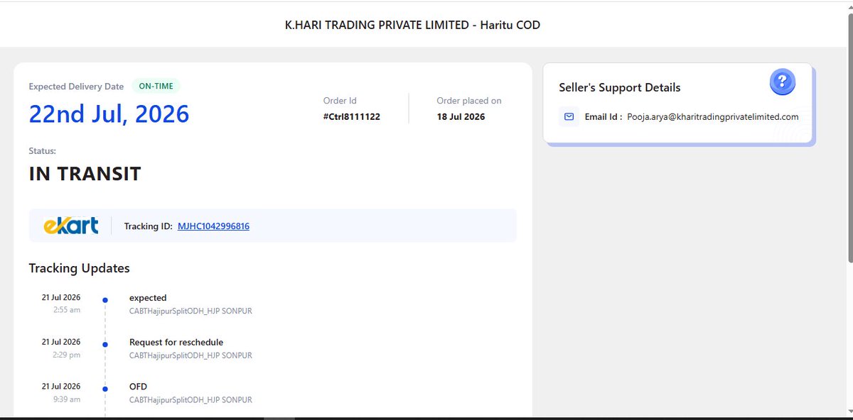 nnsingh1994's tweet photo. Order: #111122
Date: 17 Jul 2026
Status: Order Confirmed  @ctrl8india #ctrl8 @jagograhakjago @ekartlogistics @velocity_help  ये हल है | https://t.co/Yuy61lZLAC