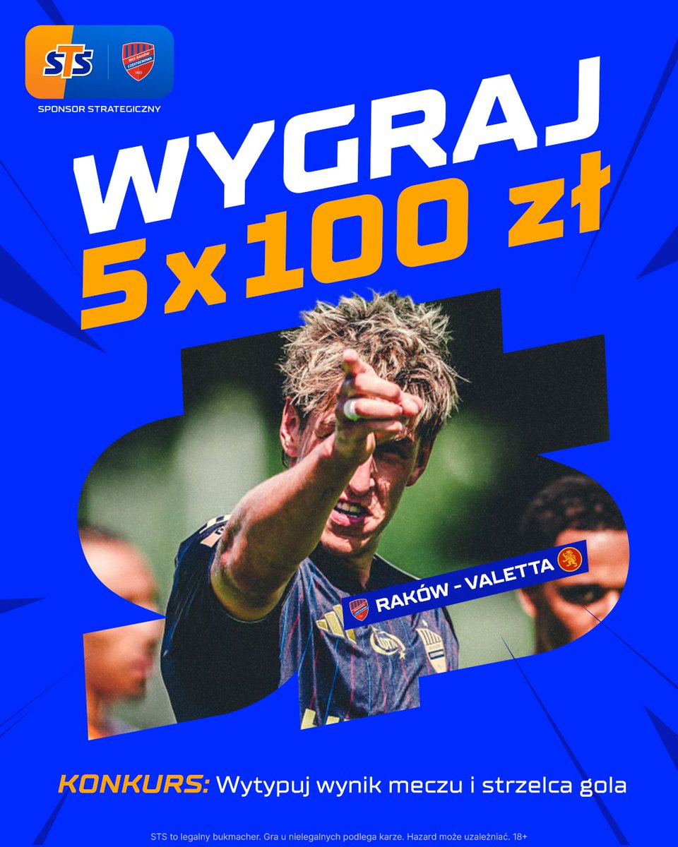 stspolska's tweet photo. Mecz jutro, dzisiaj konkurs! 🔥

👉 Polub post, podaj go dalej i obserwuj @stspolska 
👉Wytypuj wynik i strzelca w meczu 
@Rakow1921  - Valletta
👉Dodaj #LiczySięBardziej
👉Typuj do 23.07 do 18:30 

💸Nagrody: 5x100 PLN bonus  

Regulamin: https://t.co/qG2vdC9Vfo https://t.co/kzOwmY8wL5