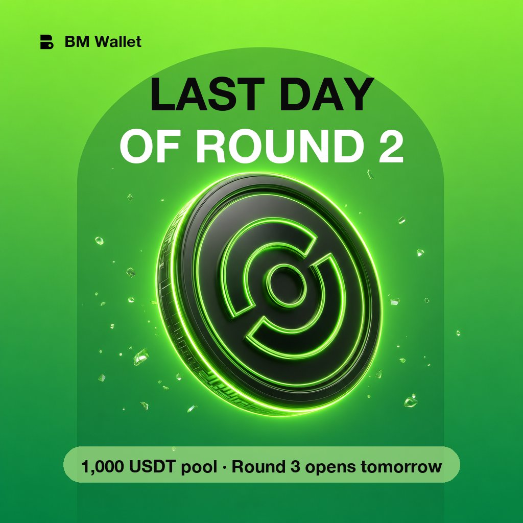 BM_Wallet's tweet photo. Last call. Round 2 of the prediction campaign ends today ⏳

Round 3 opens tomorrow with a fresh 1,000 USDT and new markets. https://t.co/8fBAI2nB6v