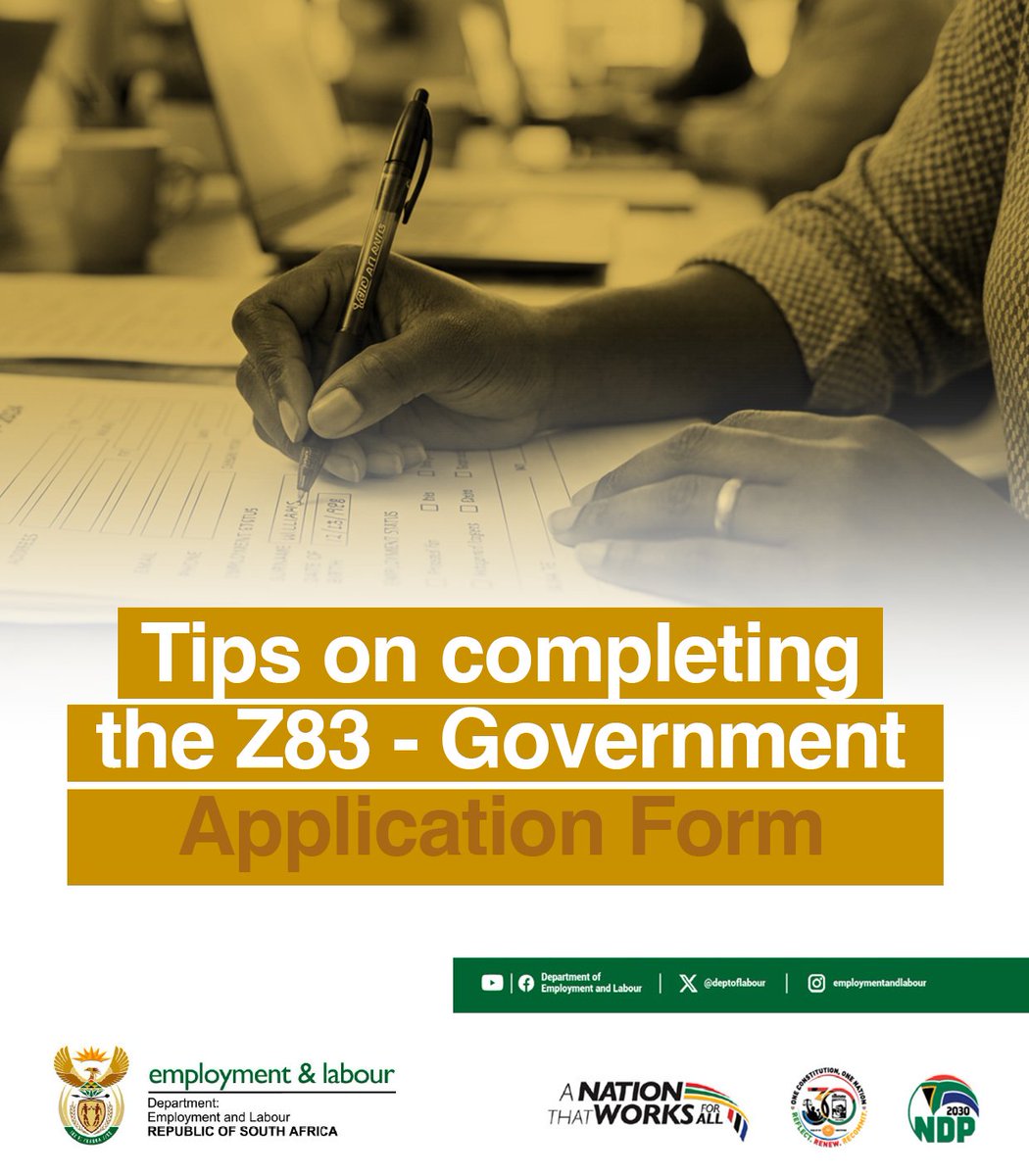 deptoflabour's tweet photo. Tips on completing the Z83 - Government Application Form
https://t.co/3W9mQ1Frw3
#Yazini #ServicedeliveryZA #GovZAUpdates https://t.co/LmayRaGFCA