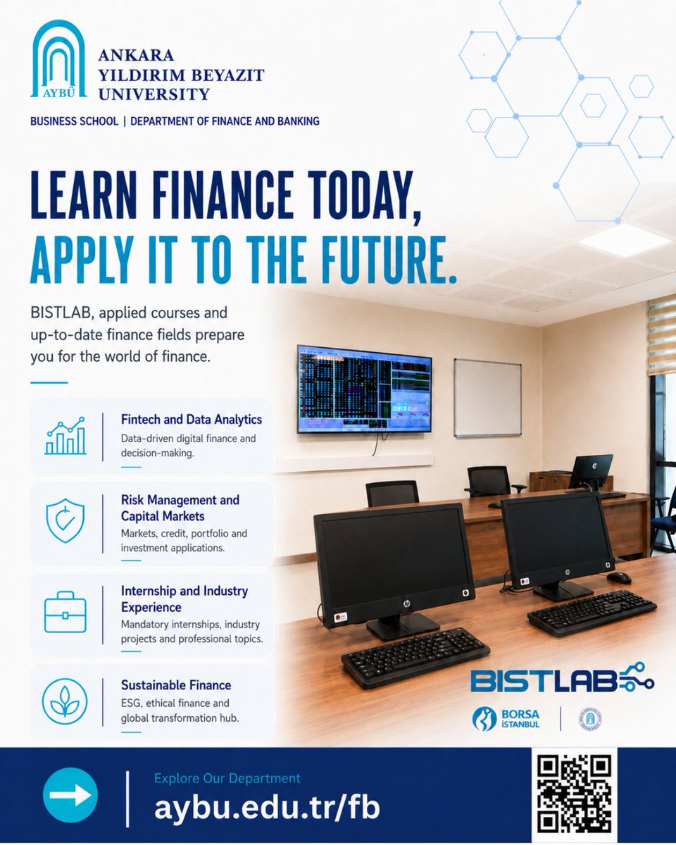 AYBUFB's tweet photo. Discover AYBU Finance and Banking | 2/4

Finance should not remain theoretical. Through BISTLAB, applied courses and industry experience, students learn to analyse financial information and turn knowledge into practice.

🔗 https://t.co/z5wvybEXPv

#AYBU #BISTLAB #Tercih2026 https://t.co/7ZUmP0oJSX