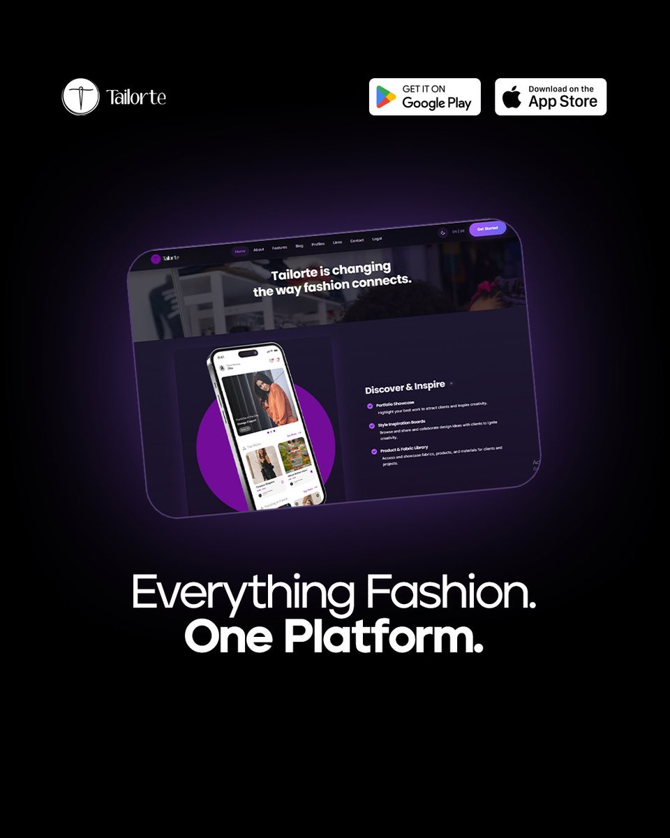 TailorteApp's tweet photo. Whether you’re searching for a designer, showcasing your brand, discovering unique collections, or shopping directly from fashion creators, Tailorte brings the entire fashion ecosystem together in one place.

Download Tailorte today and enjoy 
#Tailorte #FashionCommunity #Fashion https://t.co/U6K122sSai