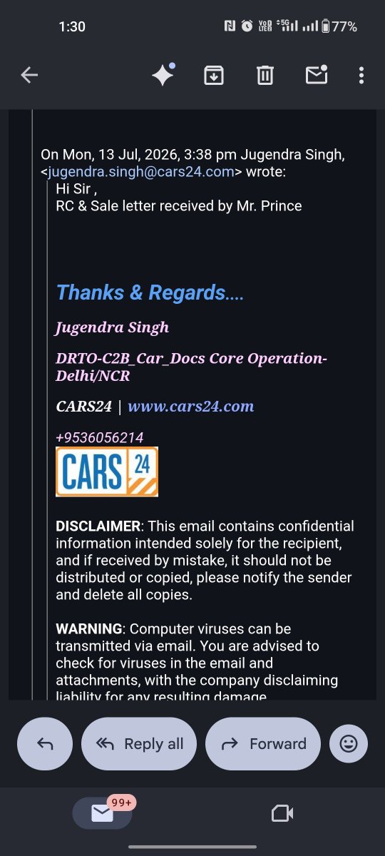 saqcastic's tweet photo. @cars24india @Cars24Support  Hello Team , I have sold my car though your platform and not getting any response on the RC transfer even after sending so many emails. Is there any dedicated POC who will take care of this end to end RC transfer who can update me on the status. https://t.co/XtX7FBkIhn