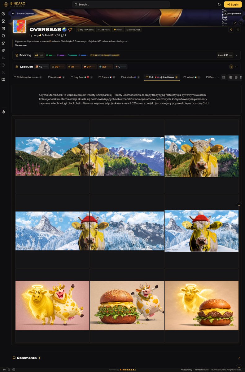 bindaro_io's tweet photo. Crypto Stamp CHLI from @SwissPost and Liechtensteinische Post is one of those releases where the collecting concept is built into the design itself. 🇨🇭🇱🇮🐄

The official CHLI issue pairs Swiss and Liechtenstein crypto stamps so the full motif comes together across both countries, linking alpine scenery, Vaduz Castle and the cow theme with a blockchain collectible layer. 🏔️🔗

For collectors, that makes Crypto Stamp CHLI more than a visual set. It is a cross-border philatelic idea that rewards completion, comparison and careful presentation.

Bindaro helps give editions like Crypto Stamp CHLI the clean showcase they deserve. 🖼️

Explore and showcase your digital collection with Bindaro ✨👇
https://t.co/BPZXkaJX2q

#CryptoStampCHLI #SwissPost #LiechtensteinischePost #CryptoPhilately #DigitalCollectibles #Bindaro #CryptoStamp
