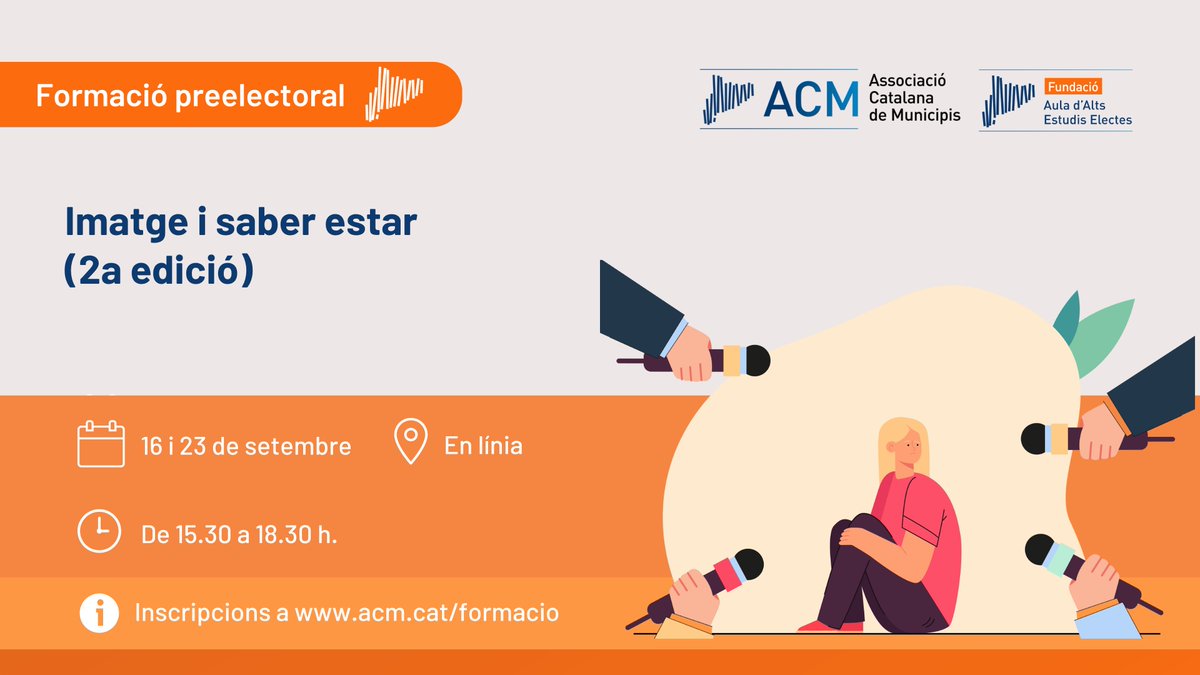 ACMunicipis's tweet photo. 📢 Inscripcions obertes per al Curs d'Imatge i saber estar (2a edició)

🗓️ 16 i 23 de setembre, 15.30- 18.30h. | En línia

➡️ Preparem a electes locals, futurs candidats i caps de llista de cara a les eleccions municipals de 2027

🔗 Inscripcions: https://t.co/Rp9kL8uHJ7 https://t.co/A4kMBRbalw