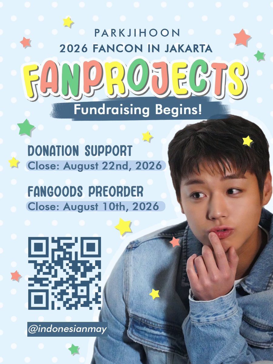 indonesianmay's tweet photo. PARK JIHOON 2026 FANCON IN JAKARTA FAN PROJECTS

Fan Project Fundraising &amp; Fangoods Preorder kini telah dibuka! 

Bersama, mari ciptakan kenangan indah untuk Jihoon di Jakarta.

🔗 https://t.co/Mk1g22N08M 

#PARKJIHOON #박지훈 #ParkJihoonInJakarta #IndonesianMAY #MAY https://t.co/hvJ8p3XTzr