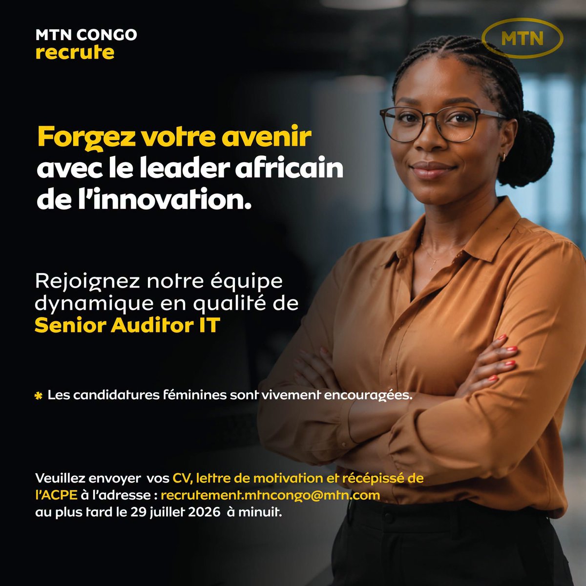 MTN_123's tweet photo. MTN Congo recrute !

Vous souhaitez façonner l'avenir du numérique et mettre votre expertise au service du leader africain de l'innovation ? Rejoignez nos équipes ! https://t.co/RmasMJyR7L

#alorsonfaitquoiaujourdhui https://t.co/cOHpfeBNMq